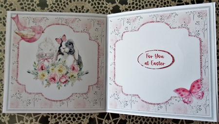 Easter Wishes 9: Floral Bunnies 5 x 5 Card Insert with Peach Floral Background, Blank by Wendy De Winter
