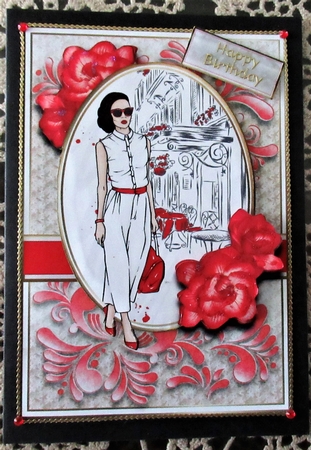A5 Red Rosy Card Front with Topper and sentiments by Wendy De Winter