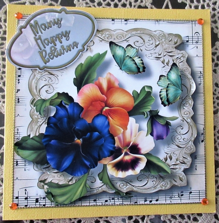 Fabulous Floral With Sheet Music - Pansies 8x8 by Wendy De Winter