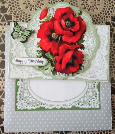 Poppies and Butterfly All Occasions 7 x 7 Shaped Card by Wendy De Winter