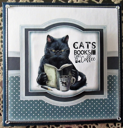 Cats books and coffee card front 1 by Wendy De Winter