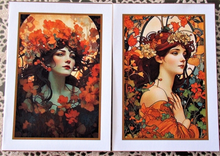 2 Vintage orange lady notelets 1 by Wendy De Winter