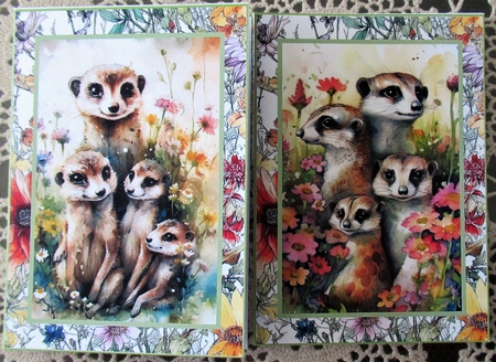 2 Floral Meerkat notelets 1 by Wendy De Winter