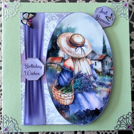 Lavender girl card front(oval) by Wendy De Winter