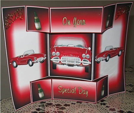 Red Corvette Tri Fold Step Shutter Card by Wendy De Winter
