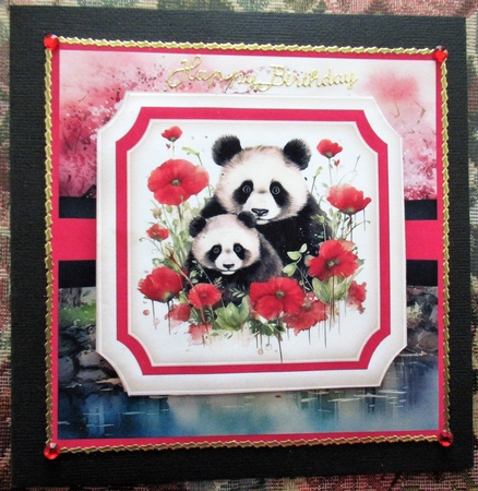 3 Floral red panda card fronts/toppers 4 by Wendy De Winter