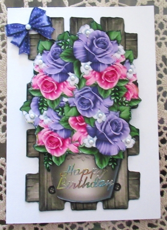 Flowerpot With  Mixed Roses On Wooden Trellis Mini Kit by Wendy De Winter