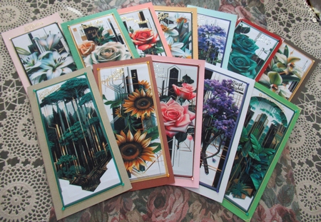 Art Deco Floral DL Toppers x 12 or Bookmarks by Wendy De Winter