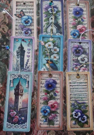 Pansies DL Toppers & Bookmarks x 9 by Wendy De Winter