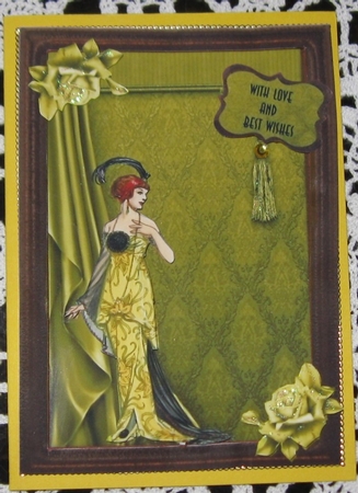 Art Deco Lady with Gold Rose and Frame by Wendy De Winter