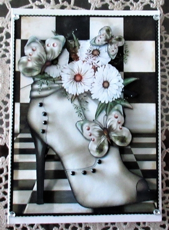 Flowerheads Over Heel Decoupage by Wendy De Winter