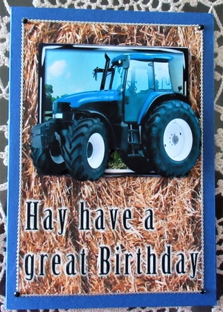 Blue Tractor Birthday Card Front by Wendy De Winter