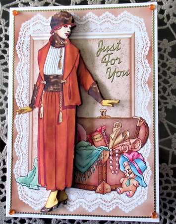 Looking Back~a Lady with Her Memory Trunk Decoupage by Wendy De Winter