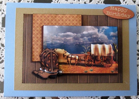 Western Wagon Collage Style Card by Wendy De Winter