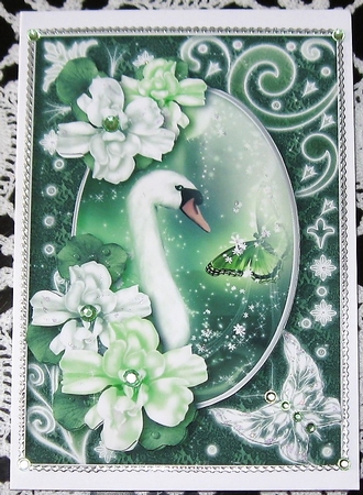Midnight Swan in Green A4 by Wendy De Winter