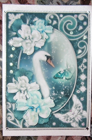 Midnight Swan in Turquoise Decoupage by Wendy De Winter