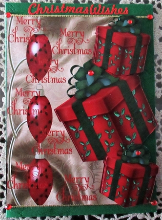 Christmas Baubles & Presents Over the Edge Holly Red Green by Wendy De Winter