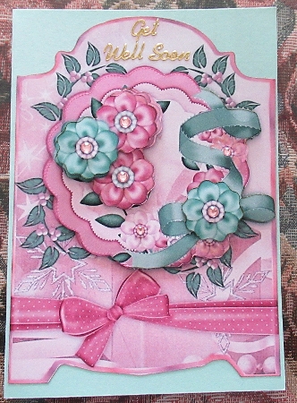 Christmas Floral Screen Card in Pink and Green by Wendy De Winter