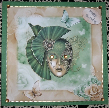 Stunning Masque in Greens and Gold 8x8 by Wendy De Winter
