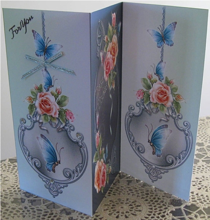 Trifold Card Glowing Roses and Butterflies by Wendy De Winter