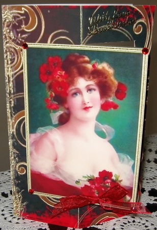 Beautiful Poppy Lady Fold Back Card by Wendy De Winter