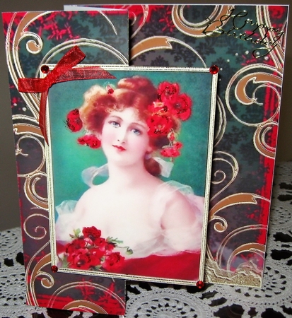 Beautiful Poppy Lady Fold Back Card by Wendy De Winter