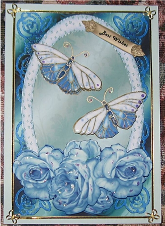 Oriental Bleu Classic Roses and Butterflies Beauty by Wendy De Winter