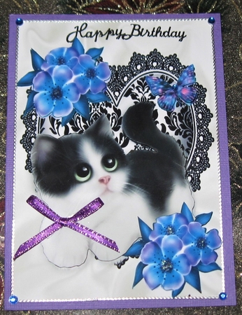 Cute Kitty with Flowers and Butterfly on Lace Heart by Wendy De Winter