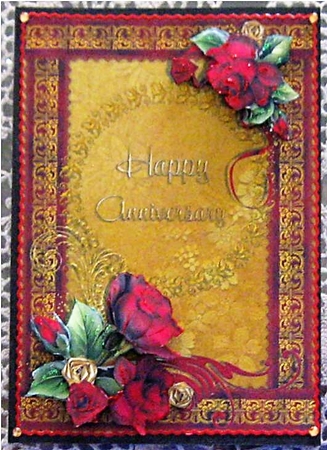 Deep Red Roses Anniversary Card Front by Wendy De Winter