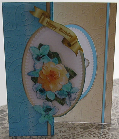 Flowers & Pearls Fold Back Card with Decoupage by Wendy De Winter