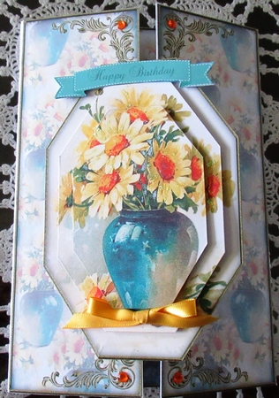 Beautiful Vintage Painted Flowers A5 Gate Fold Card Mini Kit by Wendy De Winter