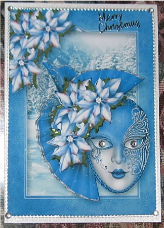 Ice Blue Poinsettia Christmas Masque by Wendy De Winter