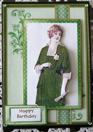 Portrait of a Lady in Emerald Ribbon Topper Card Front by Wendy De Winter