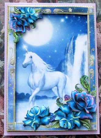 Unicorn Falls with Beautiful Blue Roses by Wendy De Winter