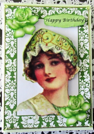 Pretty Lady in Ornate Frame with Green Roses by Wendy De Winter