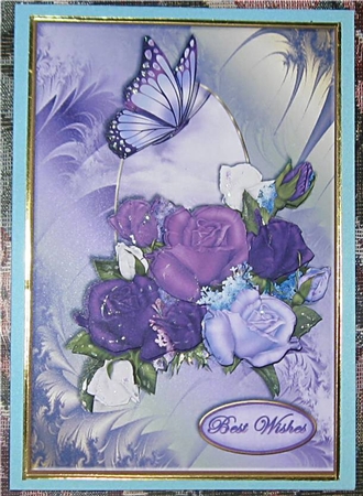Lilac Roses and Butterfly A5 Card Front by Wendy De Winter