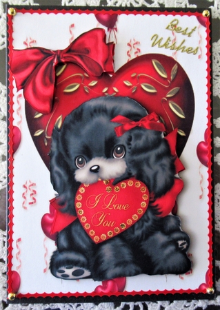 I Love You, Cute Black Puppy on a Heart by Wendy De Winter