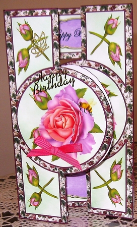 Lilac and Peach Roses Shutter Card by Wendy De Winter