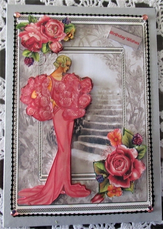 1930's Fashion Lady and Roses Card with Decoupage by Wendy De Winter