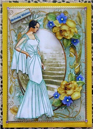 Lady in the Yellow Rose Garden Card with Decoupage by Wendy De Winter