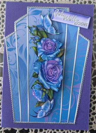 Art Deco Topper, with Purple Roses & Butterflies by Wendy De Winter