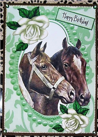 Horses in Bead Frame with Cream Roses by Wendy De Winter