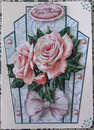 Pink Roses with Pearls & Organza Bow Art Deco Topper by Wendy De Winter