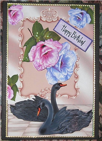 Beautiful Black Swans with Fantasy Flowers by Wendy De Winter