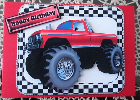 Red 4x4 Monster Truck in Check Frame by Wendy De Winter