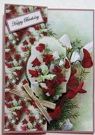 Red and White Sweet Peas Fold Back Card by Wendy De Winter