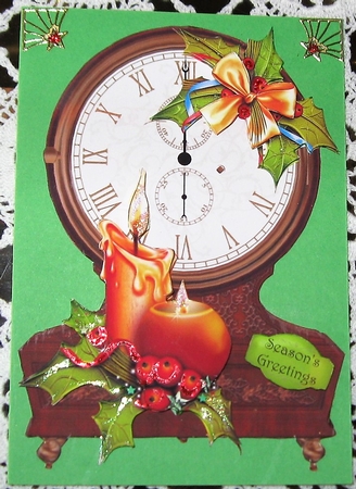 Vintage Clock Shaped Christmas Topper - Candles & Holly by Wendy De Winter