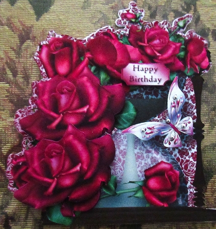 Hourglass Card with Deep Pink Roses Mini Kit by Wendy De Winter
