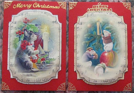 2 Shaped Sheet Music Christmas Toppers - Cat & Mice by Wendy De Winter