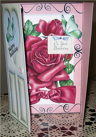 Pretty Pink Roses with Butterflies, Gatefold Card by Wendy De Winter